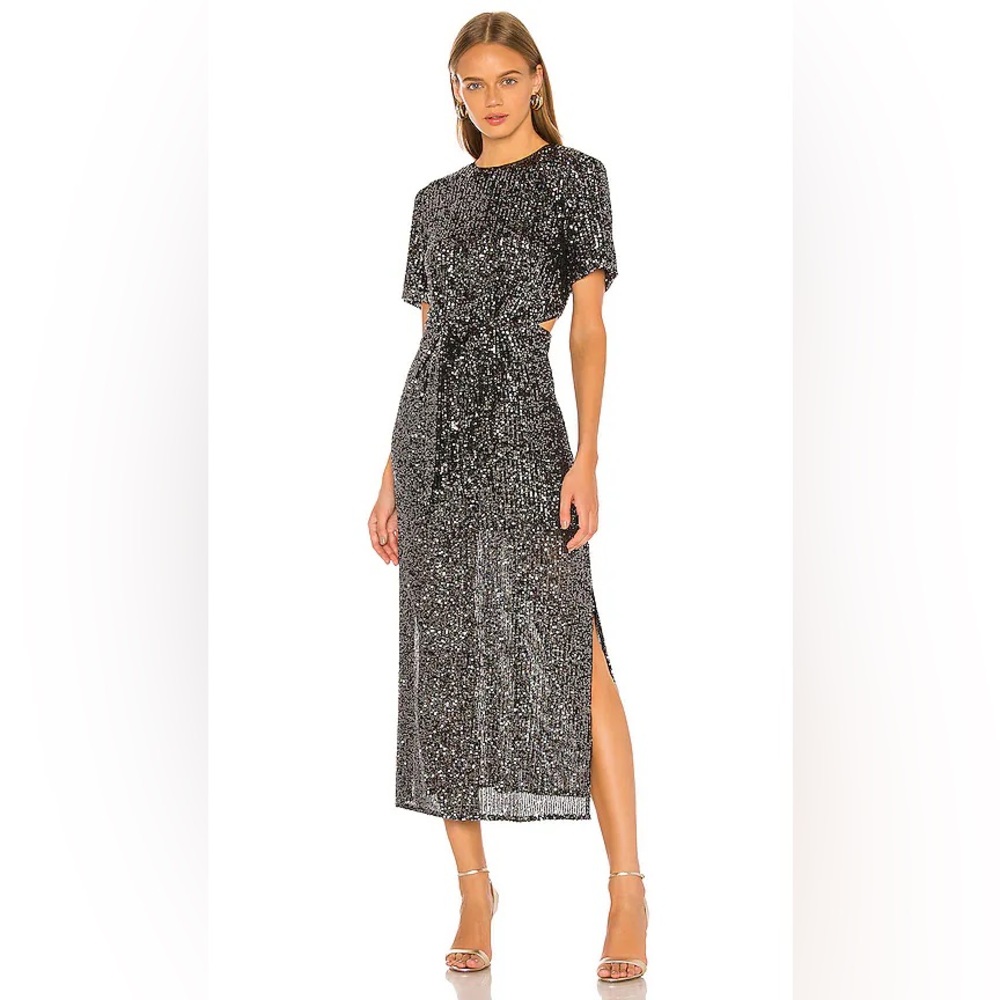 C/MEO Lustre Midi Cocktail Dress Black Sequin